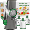 Cambom Rotary Cheese Grater Hand Crank Cheese Shredder for Fresh Cheese, Vegetable, Nuts,Non-slip Suction Base, Three Blades, Gray Green