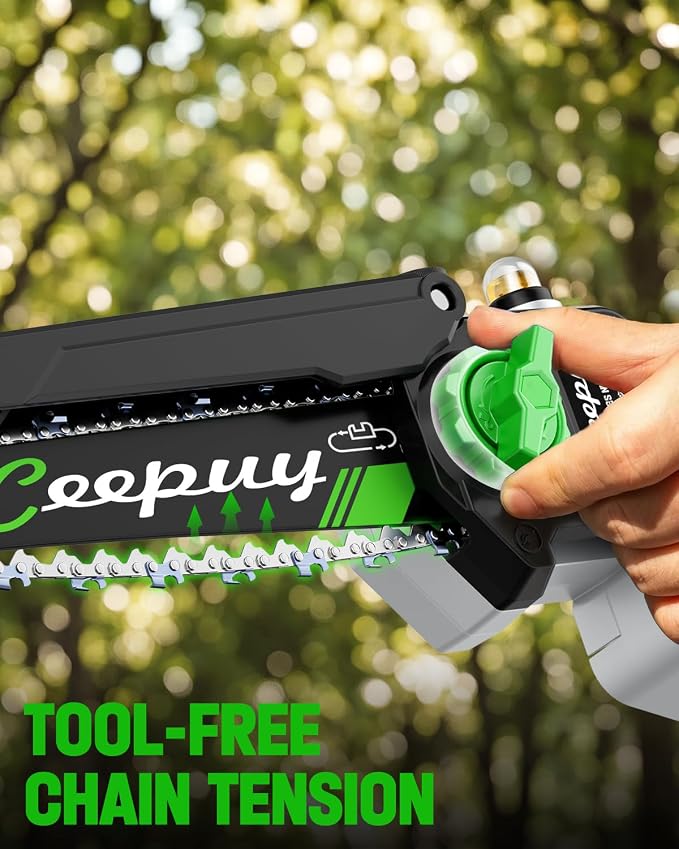 CEEPUY 8 Inch Brushless Mini Chainsaw with 2×4000mAh Batteries, Battery Powered Handheld Electric Chainsaw with Automatic Oiler/Safety Lock, Ideal for Tree Pruning, Branch Trimming & Wood Cutting