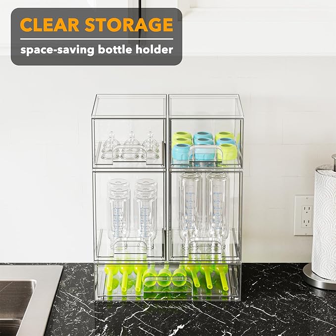 SpaceAid Bottle Storage Organizer Baby - Acrylic Bottles Station Organizer Container, Stackable Clear Drawers for Countertop, Vanity, Bathroom, Cabinet, Pantry Organization, 5 Pack, 2S2M1L, 15.4"H