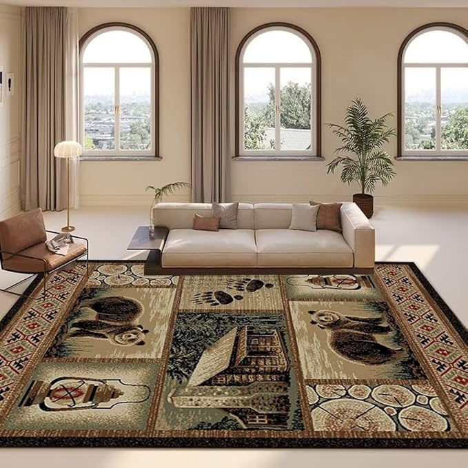 Rustic Cabin Bear Rugs 2ftx3ft Western Wildlife Bear Paw Print Area Rug for Hallway Bathroom Bedroom Non-Slip Lodge Farmhouse Indoor Floor Pad