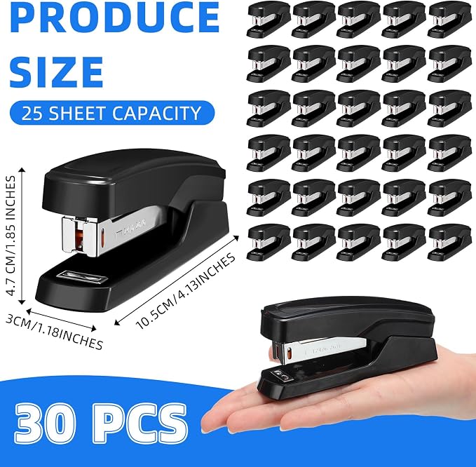 Desktop Stapler School College Office Supplies Portable Durable Staplers for Desk Accessories Heavy Duty Stapler with 25 Sheet Capacity for Home Classroom Office Teacher (Black, 30 Pcs)