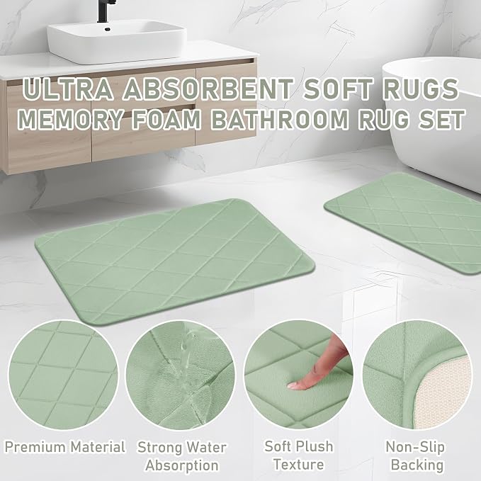 Bathroom Accessory Set - Bathroom Sets with Shower Curtain and Rugs, Sage Green Bathroom Set, 27PC Bathroom Accessories Set, Mini Trash Can, Toilet Brush, Trash Can & Soap Dispenser