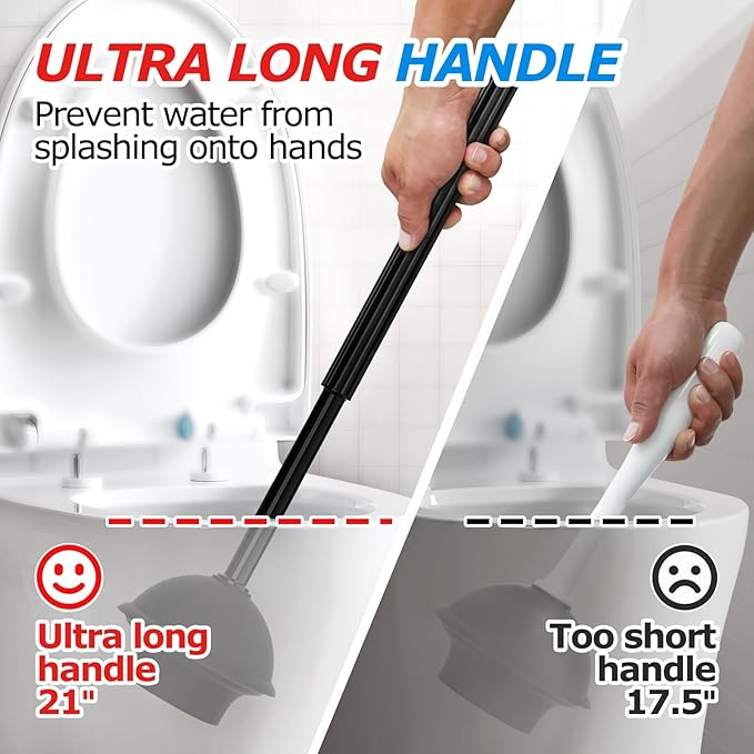FORASTO 3Pack 2 in 1 Toilet Brush and Plunger Set, Extended Handle Plunger,Toilet Bowl Brush Plunger Set,Bathroom Cleaning Tools,Toilet Brush Plunger Combo,Cleaning Brush,Cleaning Supplies (21inch)