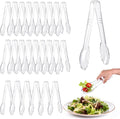 Mwellewm 24 Pc Plastic Tongs for Serving 9 Inch Bulk Reusable or Disposable Tongs Heavy Duty Hard Serving Utensils Set Large Salad Tong for Kitchen Party Food Buffet Appetizer BBQ Event Catering Clear