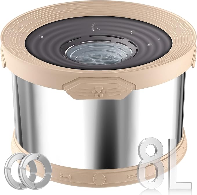 UPSKY 8L Dog Water Bowl No Spill Stainless Steel for Slow Drinking Beige | Large Capacity, Spill-proof, Non-slip Design, Durable, For Large Dogs, Messy Drinkers & Multi-pet Homes, Outdoor / Indoor