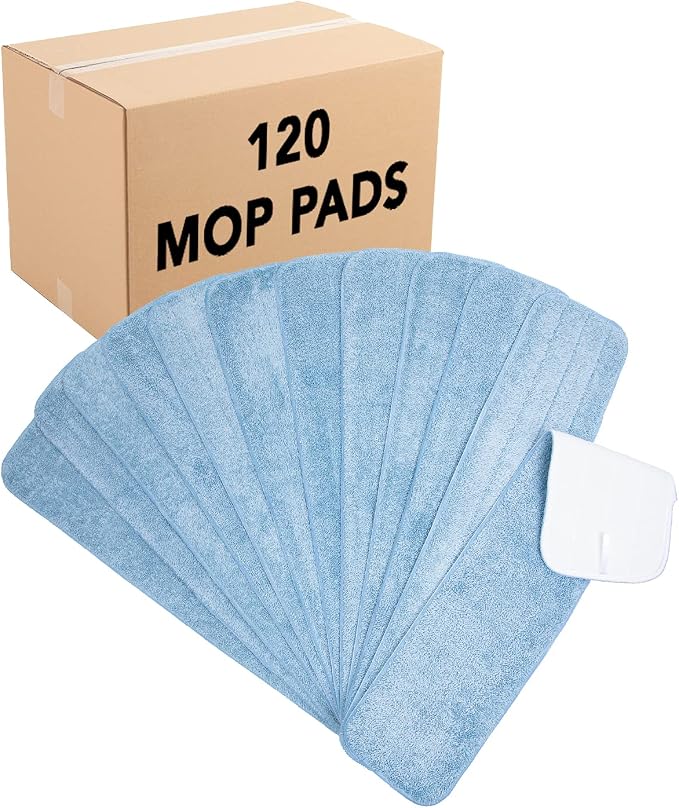 Arkwright Spray Mop Replacement Pads - (Case of 120) Bulk Microfiber Flat Dry and Wet Refill Mop Pads Floor Cleaning, Compatible with Bona and Rubbermaid, Fits All Mop Heads, 24 in, Blue