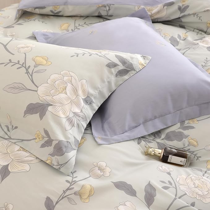 OAITE Duvet Cover King Size - 100% Cotton Comforter Cover Floral Duvet Cover Sets 3-PC, Breathable Duvet Cover with Zipper Closure & Corner Ties