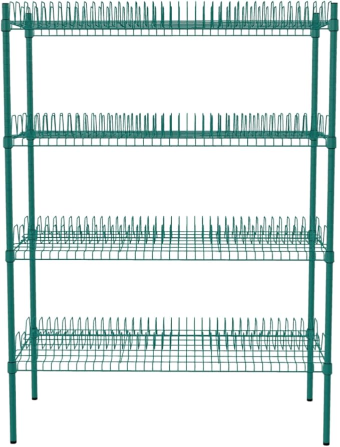PRO&Family Green Epoxy 4-Tier Commercial Drying Rack with Casters – Heavy Duty Wire Shelving for Dish Drying, Kitchen Storage & Food Service Use (24" x 36" Stationary, 1 1/4" Slots)