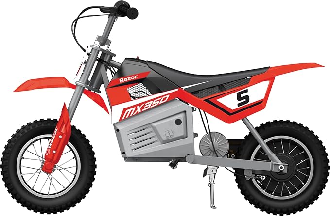 Razor MX350 Dirt Rocket Electric Bike for Kids Ages 8+, 140 lb Max Weight, Red – 24V Battery, Up to 14 Mph, 30-Min Ride Time on High Speed, Twist-Grip Throttle, Spoked Wheels w/ 12” Pneumatic Tires