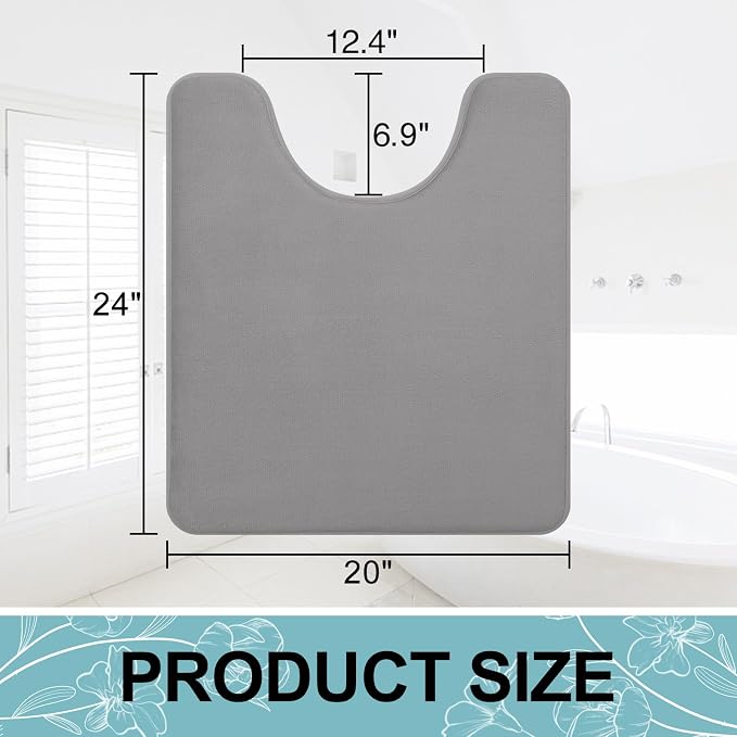 Smiry Memory Foam Toilet Rugs U-Shaped 24x20, Extra Soft Absorbent Non-Slip Contour Bathroom Rugs, Machine Washable Bath Mats for Toilet, Grey