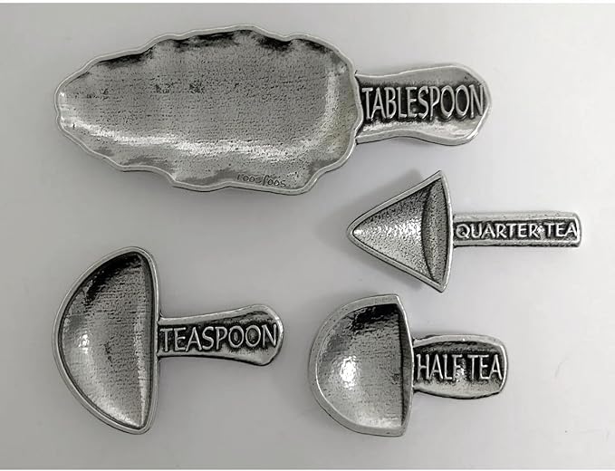 Mushrooms 4-Piece Pewter Measuring Spoon Set by Roosfoos, Handmade in the USA