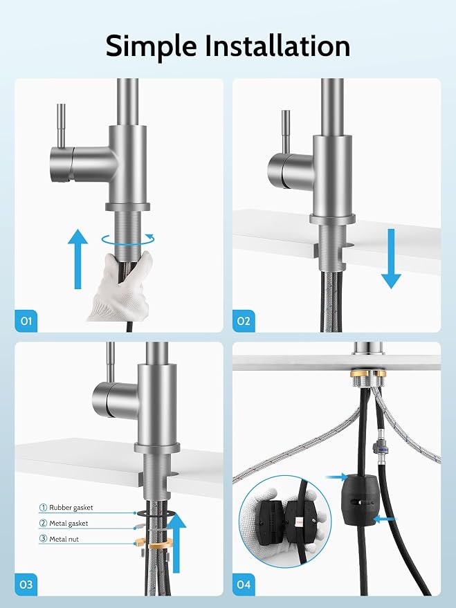 Kitchen Faucet with Pull Down Sprayer, High Arc Single Hole Single Handle Kitchen Sink Faucet with Sprayer for RV Camper, Brushed Nickel