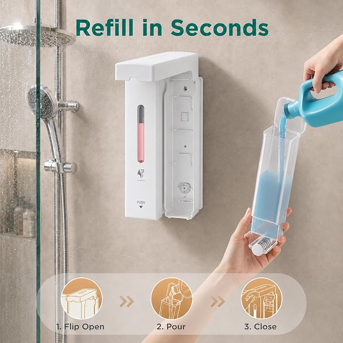 Shampoo and Conditioner Dispenser Wall Mounted, 3-Chamber Shower Soap Dispenser for Bathroom, 1200ML Large Capacity, No-Drill Installation, Clog-Free Pump for Thick Liquids (white-2-pack)