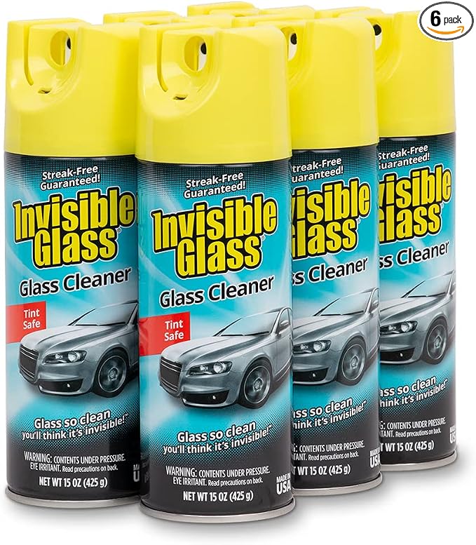 Invisible Glass 91163-6PK Premium Aerosol Glass Cleaner Spray for Car Windshields and Windows, Automotive and Home Window Cleaner, Streak-Free, Ammonia-Free, Tint-Safe – 15 oz (Pack of 6)