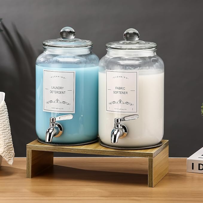 2-Pack Glass Laundry Detergent Dispenser with Stand, 106oz Leak-Proof Glass Fabric Softener Dispenser- Laundry Soap Dispenser-Reusable Container for Kitchen & Bathroom Storage