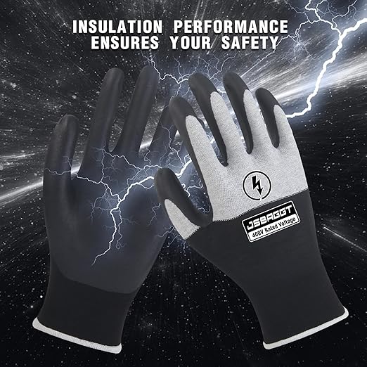 Electrical Insulated Gloves,Voltage Resistance Electrician High Voltage Insulation Work Gloves Flame Retardant & Rubber Non-Slip Grip for Electrical Work (Black and White, 400V-6PC)