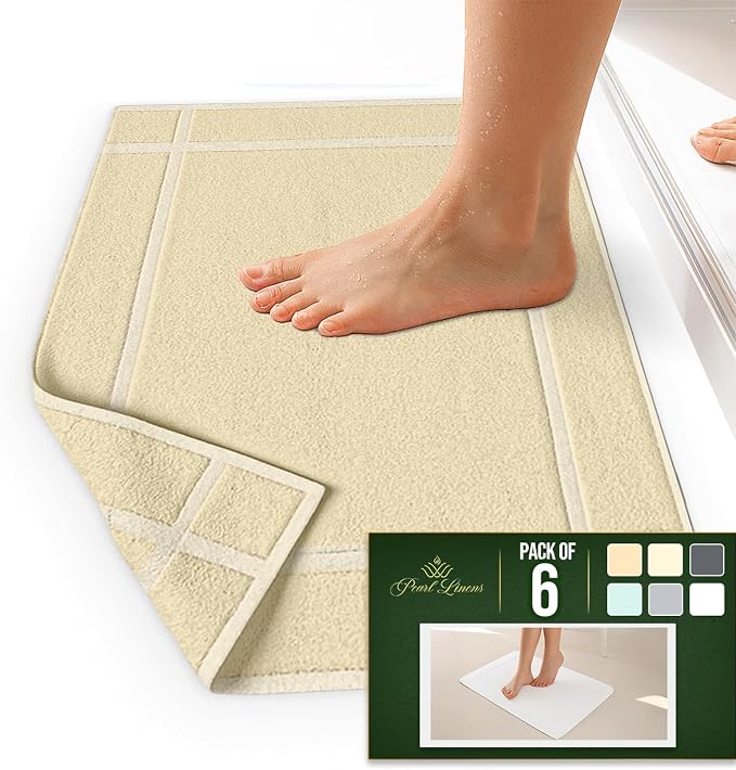 Pearl Linens Pack of 6 100% Cotton Bath Mat 18x25 inches, Soft & Absorbent Quick Dry Bathroom Mat Set, Not Bathroom Rugs, After Shower Mat, Bath Tub Mat, 781 GSM, Machine Washable, Beige