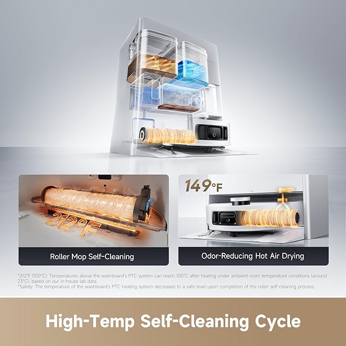 DREAME Aqua10 Roller AE Robot Vacuum, Roller Mop Fresh Water Mopping, Carpet-Safe Roller Guard, Auto-Empty, 30,000Pa Suction, 212℉ Hot Water Mop Washing, Hot Air Drying, 100% Detangling, Voice Control