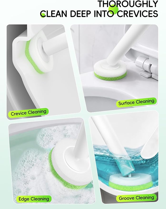 Wall Mounted Disposable Toilet Brush System with Holder, Toilet Bowl Cleaning Wand with Green Refills and One-Button Release, 2 Wands and Holders with 60 Green Refills
