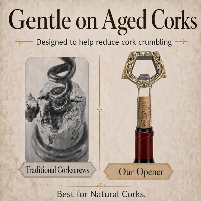 Wine Couple 3 in 1 Wine Bottle Opener, Ah So Two Prong Corkscrew (Bronze) | For old fragile corks, beer caps and vintage bottles. Black gift box for wine lovers, collectors and gifting