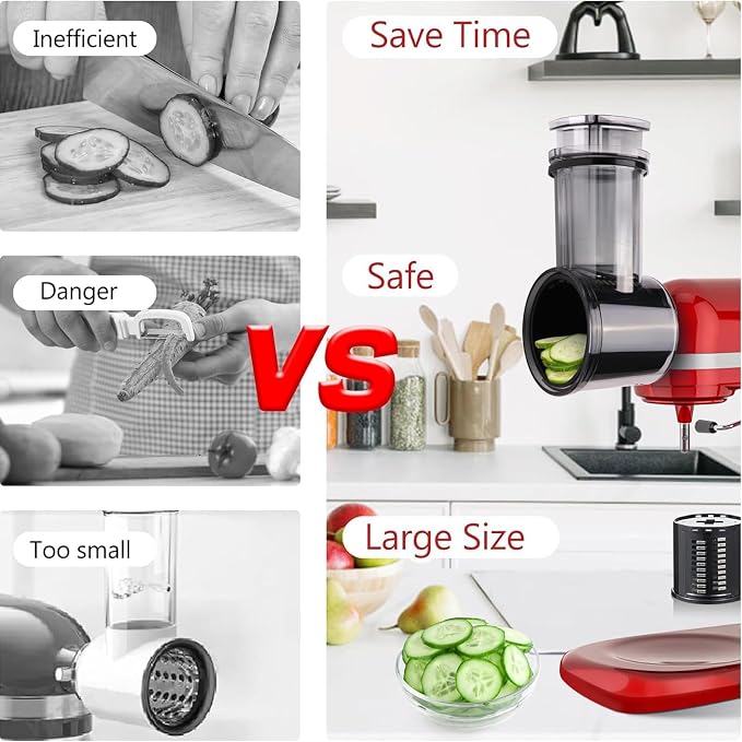 Vegetable Salad Maker Shred Cutter Cheese Grater Slicer Peeler Shredding Attachment for 3.5QT 4 6QT 7QT Vegetable Slicer Attachment Mixer Fine Set Restaurant Supplies Food Equipment