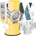 Cambom Rotary Cheese Grater Hand Crank Cheese Shredder for Fresh Cheese, Vegetable, Nuts,Non-slip Suction Base, Free Cleaning Brush Three Blades,Yellow
