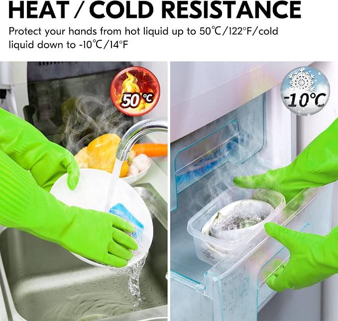 Vgo... 1-Pair Dishwashing Gloves, Reusable Household Gloves, Kitchen Gloves, Long Sleeve, Thick Latex, Cleaning, Washing, Working, Painting, Gardening, Pet Care (Size S,Green, RB2143)