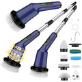 Shower Scrubber with Long Handle, Bathroom Cleaner Brush with 8 Brush Heads, Cordless Electric Spin Scrubber for Cleaning with 2 Speed, Cleaning Supplies for Bathtub Kitchen Floor Navy