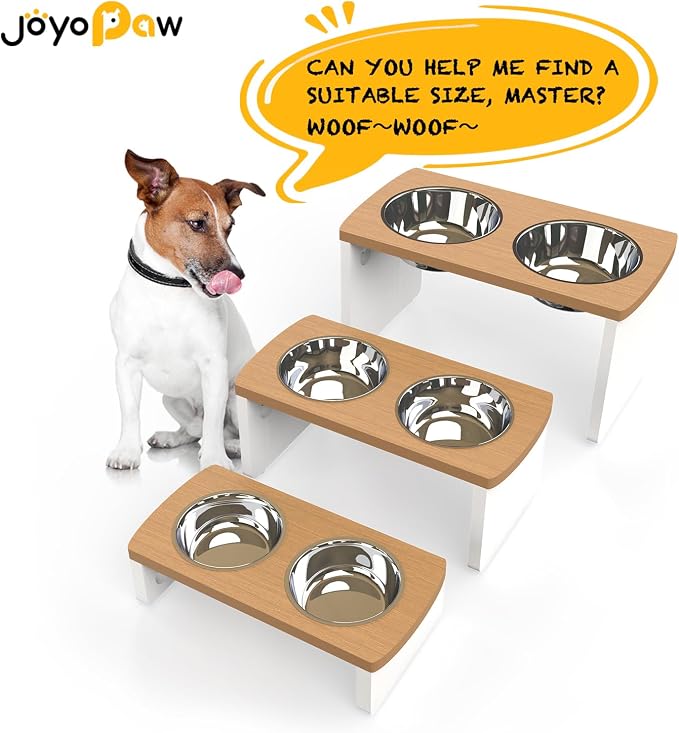 Elevated Dog Bowls, Waterproof Raised Dog Bowl for Medium & Large Dogs, HIPS Poly Lumber Stand with 2 Stainless Steel Bowls, Indoor & Outdoor Use (13'' Tall–68 oz Bowl, Teak - White)