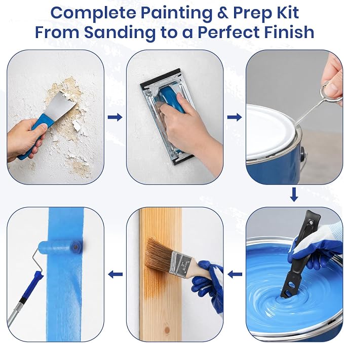 54 PCS Paint Roller Kit with Extension Pole, All-in-One Painting Supplies & Repair Set for Home DIY - Includes 4” & 9” Rollers, Brushes, Hand Sander, Drop Cloth for Walls, Ceilings, Wood Furniture