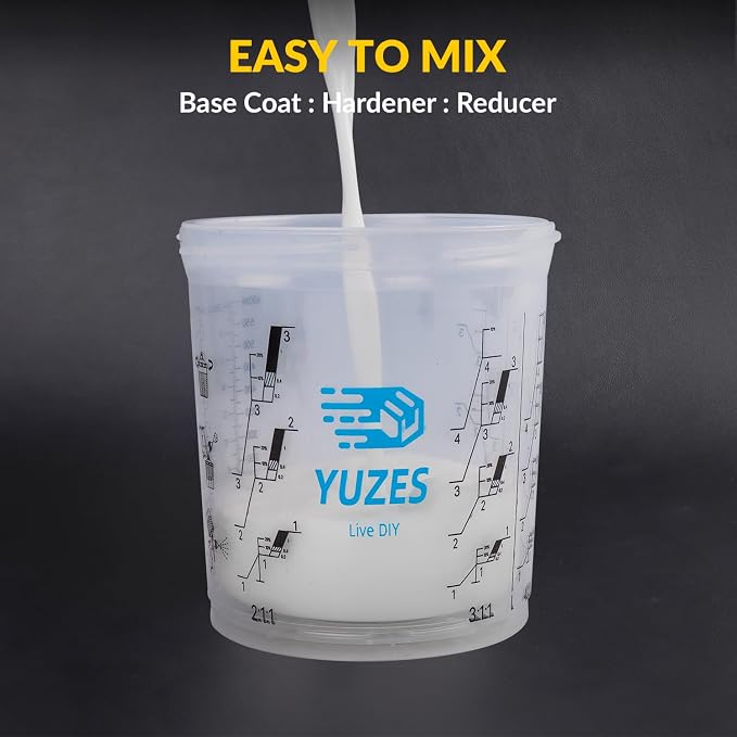 YUZES Disposable Paint Cups for Spray Gun, 20 oz 40-Pack 125-Micron Kit | 40 Paint Cup Liners & 125-Micron Lids, 2 Hard Cups & 2 Adapters for HVLP/LVLP Spray Gun 360° Spray & Less Cleanup