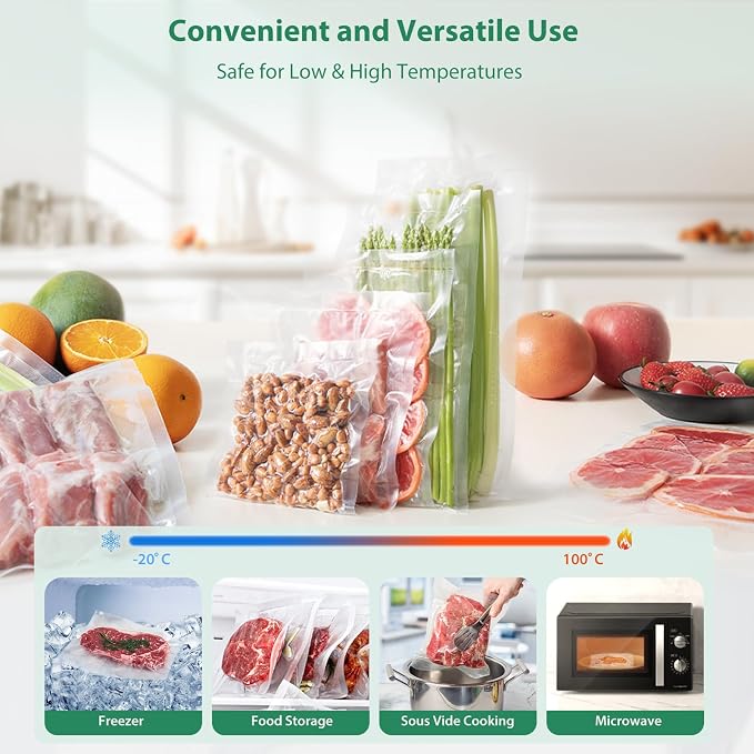 Beelicious Pro Vacuum Sealer Bags for Food Storage 150 Gallon 11" x 16" and Quart 8" x 12" and Pint 6" x 10", with BPA-Free, Commercial PreCut Vacuum Seal Bags for Sous Vide & Seal a Meal