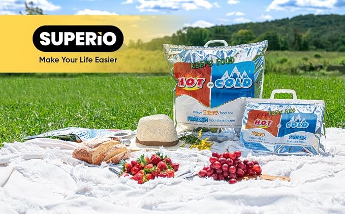 Superio Hot and Cold Insulated Bags for Food Delivery, Grocery Shopping Bags, Food Storage for Hot and Frozen Food for Travel, Disposable Cooler Bag, Reinforced Thermal Lunch Bag (72, 20"x5.5"x19")