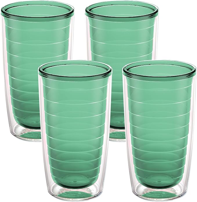 Tervis Clear & Colorful Tabletop Made in USA Double Walled Insulated Tumbler Travel Cup Keeps Drinks Cold & Hot, 16oz - 4pk, Mangrove Green | Made in USA, Double-wall Insulated, Shatterproof, BPA-Free, Dishwasher Safe, Fits Most Cupholders, Great to Gi...