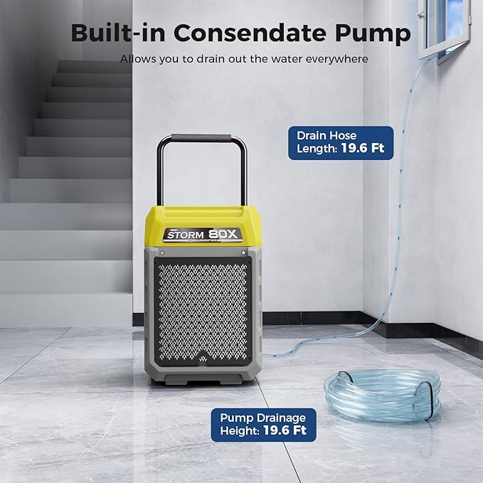 ALORAIR 170 PPD Commercial Dehumidifier with Pump & Drain Hose, LGR Industrial Use, Portable Dehumidifier with Wheels for Water Damage Restore, Carpet Drying, 6-Year Warranty, Storm 80X (Yellow)