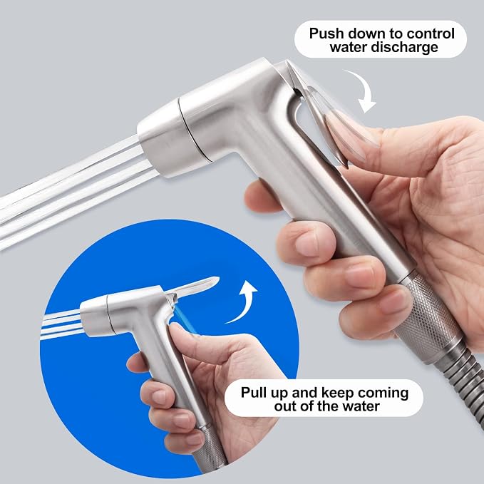 Brushed Nickel Handheld Bidet Sprayer, Muslim Shower Bidet Attachment, Cloth Diaper Toilet Sprayer, Jet Spray for Feminine Wash