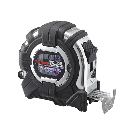 TAJIMA Tape Measure - 25ft/7.5m x 1in GS-Lock Measuring Tape with Dual Magnetic Power & Compatible Clip - GS-SC25/7.5MBW