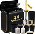 XLHOMO Bathroom Accessories Set, 10 Pieces Black and Gold Bathroom Set, Bathroom Accessory Set with Slim Trash Can,Soap Dispenser,Toilet Brush,Toothbrush Set, Qtip Holders for Housewarming