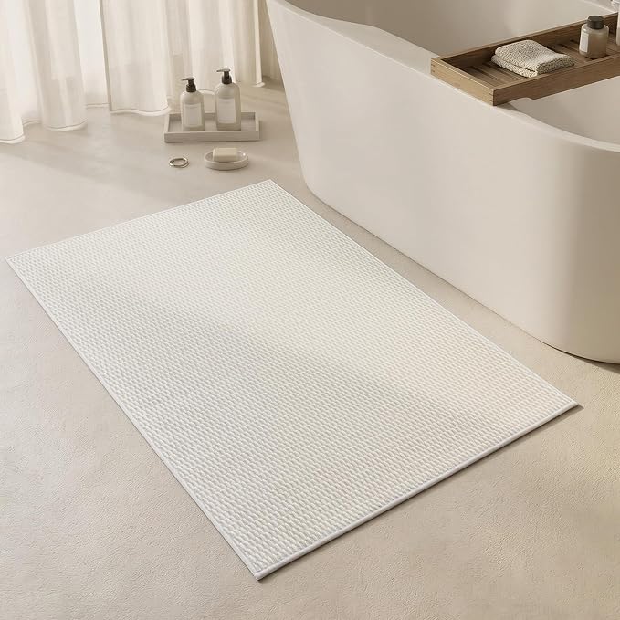 Triohero Large Bathroom Rugs Non Slip Washable Bath Rugs Super Absorbent Bathroom Rug Thin Quick Dry Low Pile Bath Mats, White 36"x48"