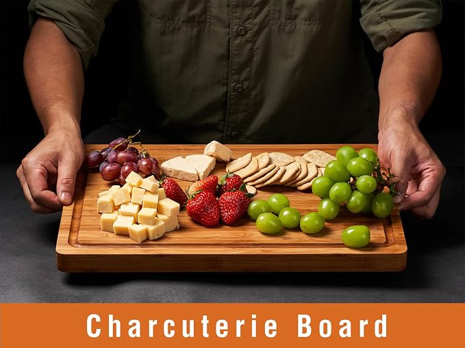 Allsum Bamboo Cutting Boards for Kitchen, 1" Extra Thick Wood Butcher Block, Heavy Duty Wooden Chopping Block, Charcuterie Boards & Cheese Platter
