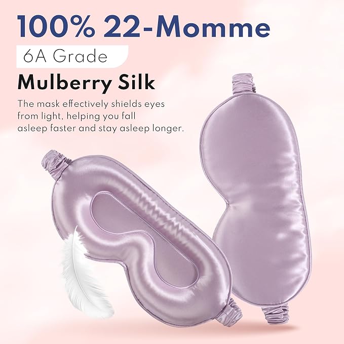 Blissy Silk Sleep Mask Profile - 100% Pure Mulberry Silk 22 Momme 6A Fibers Silk Eye Sleeping Mask for Women & Men for Total Blackout - Blindfold Silk Sleep Mask Side Sleeper Eye Cover (Lavender)