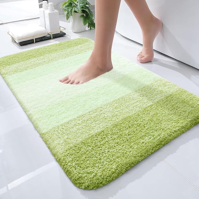 OLANLY Small Bathroom Rugs Mat 24x16, Extra Soft Absorbent Microfiber Bath Rugs, Rubber Backing, Quick Dry, Washable Bath Mats for Bathroom Floor, Tub and Shower, Home Decor Accessories, Light Green