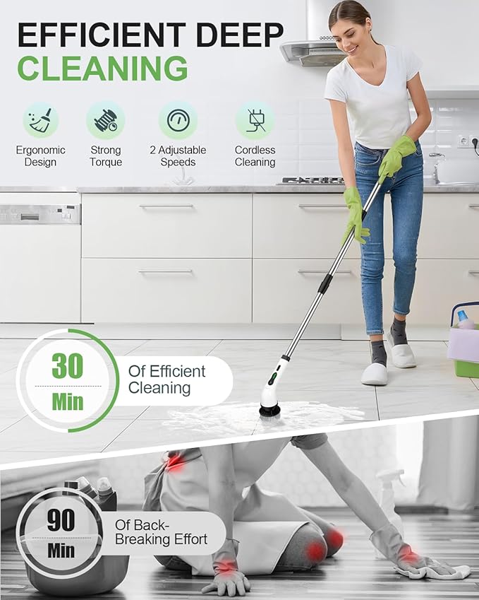 Electric Spin Scrubber, PX7 Waterproof for Floor Tub Tile Car, O-White.