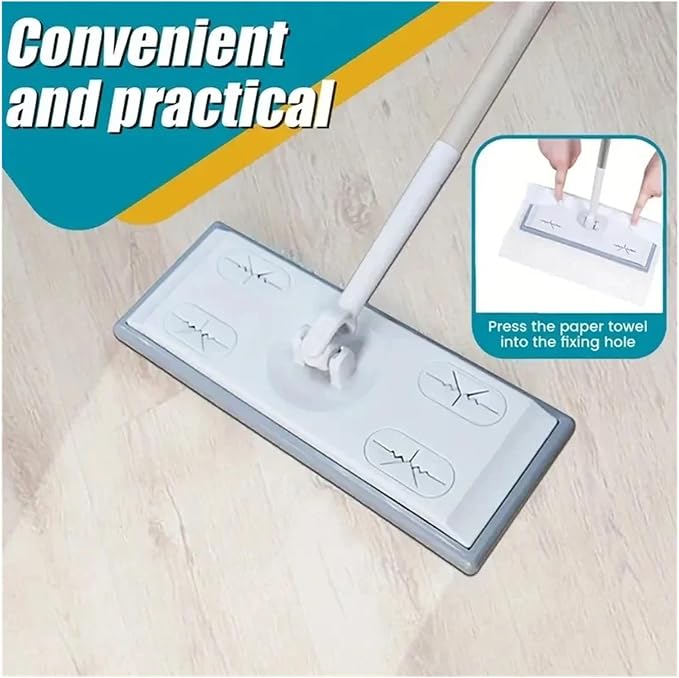 1Set Home Electrostatic Dust Collector Mop Foldable Long Handle with Disposable Vacuum Paper Floor Household Cleaning Tool(1Pack Paper and Mop)