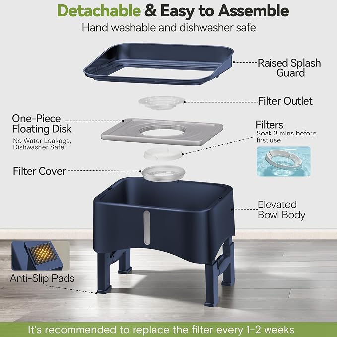 UPSKY 2.9Gal No Spill Dog Water Bowl, 4 Height Adjustable Elevated Bowl | Super Large Capacity, Slow Drinking Feeder, No-Splash, Anti-Slip, Folding Design, Suitable for Senior Dog and Multi-Pet Homes