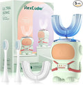 RexCodar Ultrasonic Kid's U-Shaped Electric Toothbrush, IPX7 Waterproof, Five Cleaning Modes, Cartoon Astronaut, 60S Smart Reminder (2-6 Age (Green))