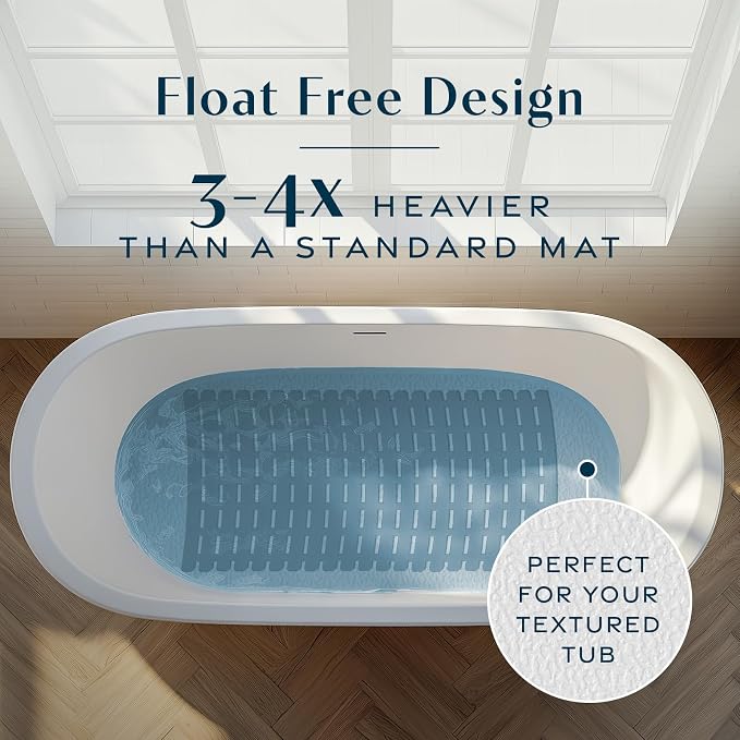 SlipX Solutions Weighted Non Slip Bath Mat for Textured Tub & Shower Surfaces, Patent Pending, Anti Slip Bathtub Safety Without Suction Cups, Doesn’t Float, Works on Tile & Stone 31” x 15”, Gray