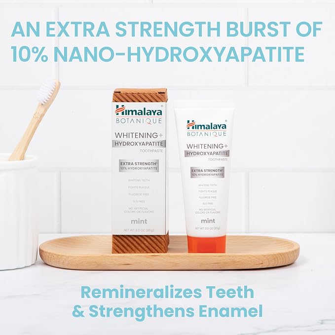 Himalaya Botanique 10% Nano Hydroxyapatite Toothpaste, Mint, 3 oz | nHA Hydroxyapatite Supports Enamel Strength & Integrity, Fluoride Free, Great for Sensitive Teeth, Whitening, SLS Free, Vegan