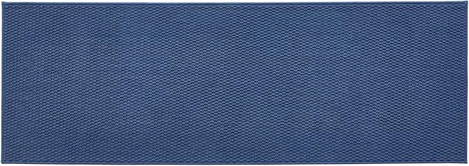 TYUU Bathroom Runner Rugs, Long Bath Mat Runner Washable Thin Quick Dry Low Pile Bathroom Runner Rugs Non Slip, Navy Blue 24"x70"