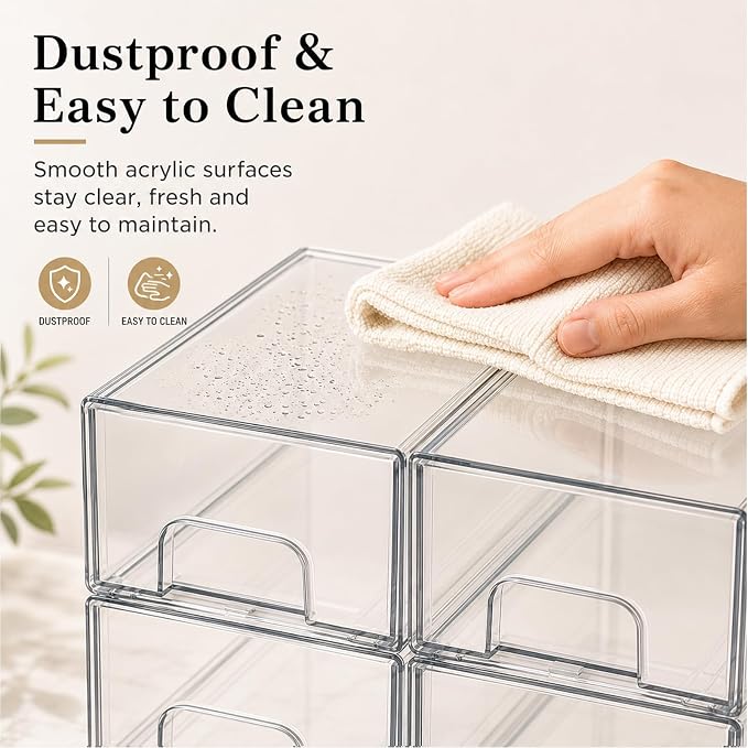 Clear Stackable Storage Drawers: Baby Bottle Storage Organizer, Acrylic Bottles Station Organizer Container for Countertop, Vanity, Bathroom, Cabinet Organization - 6 Pack